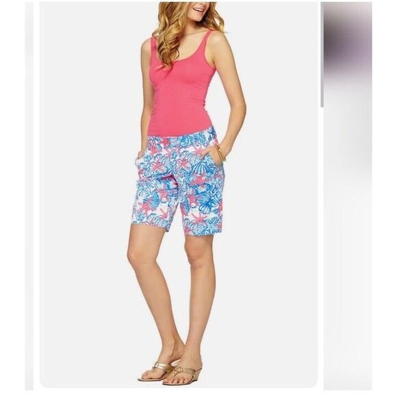 Lilly Pulitzer Chipper Shorts Women 0 Cotton Tropical Print Bermuda 10” Preppy - Picture 2 of 12